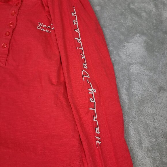 Harley Davidson Women's Size Medium Long Sleeve Shirt Red Des Moines Iowa Harley - Picture 6 of 11